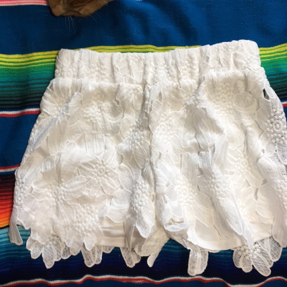 White lace shorts